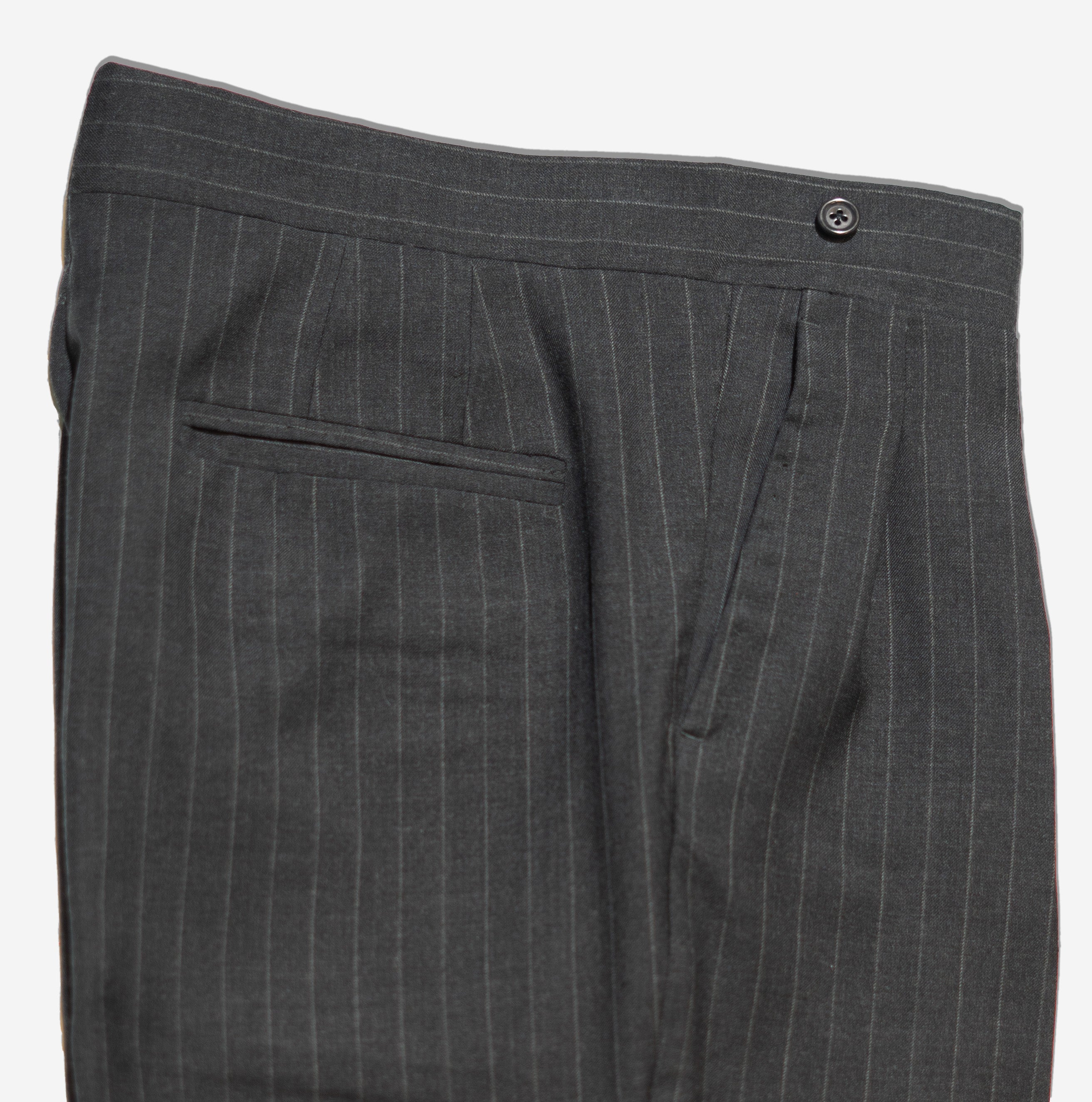 Double Pleated Trouser - 120's Grey Stripe Wool